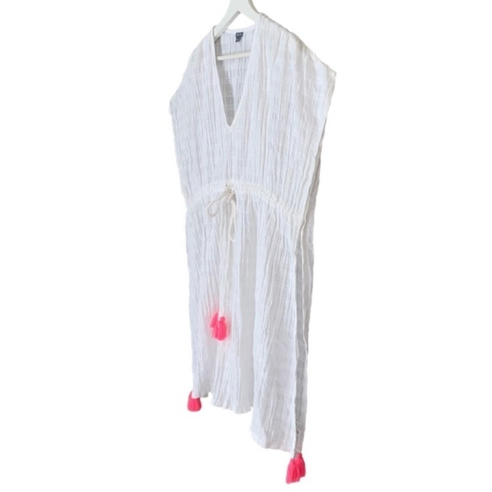 AERIE Coverup Beach Pool Oversized Drawstring Pink Tassels White Womens XS-S - Picture 4 of 11